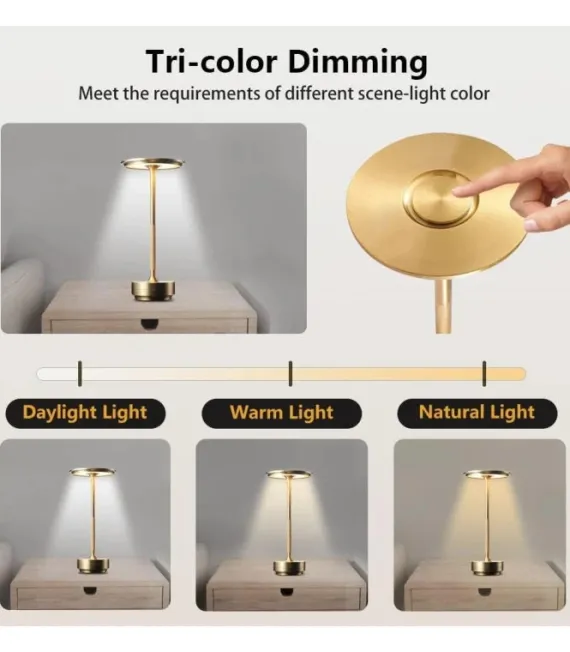 Opladelig LED Bordlampe - Guld, Touch-Dæmpbar, IP54