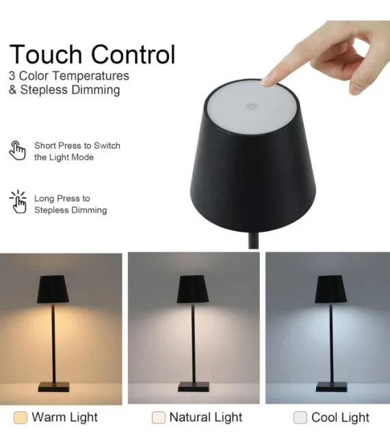 Opladelig LED bordlampe Inde/ude - Sort, touch dæmpbar, CCT, IP54 udendørs - Lampeagenten