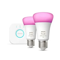 Philips Hue Color start­sæt - 2× E27-pærer + Hue Bridge