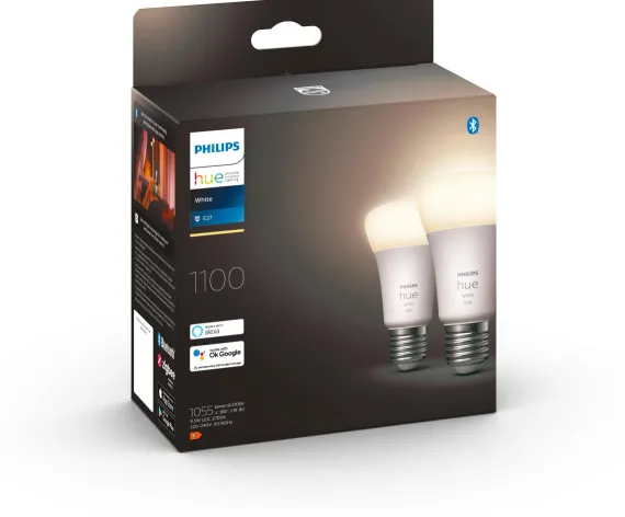 Philips Hue White - 2 stk. E27 Smart LED-pærer i Soft White