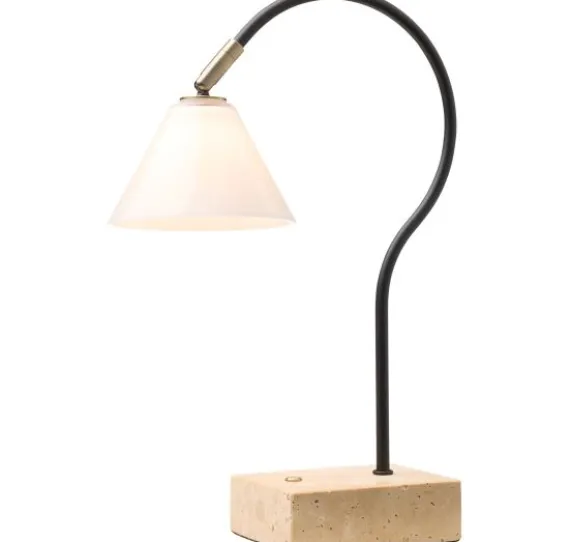 QUESTION PORTABLE BORDLAMPE SORT ANTIK MESSING/OPAL GLAS