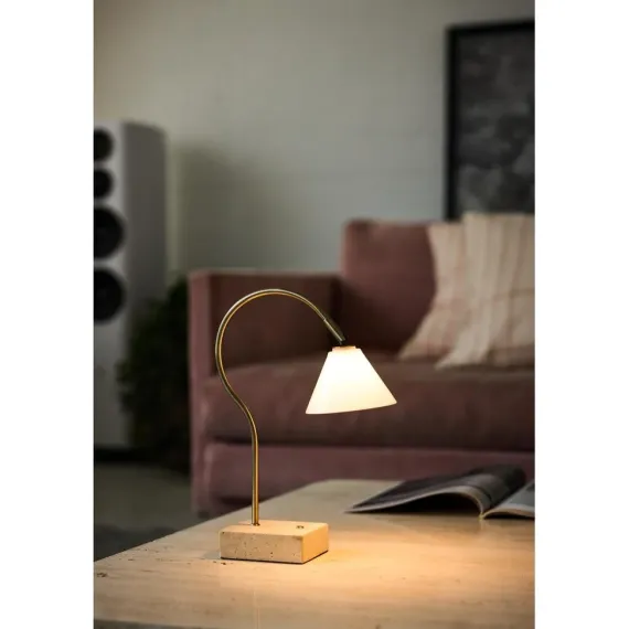 QUESTION PORTABLE BORDLAMPE ANTIK MESSING/OPAL GLAS
