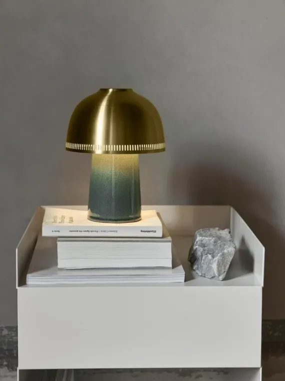 RAKU SH8 - PORTABLE BORDLAMPE - BLÅGRØN OG MESSING
